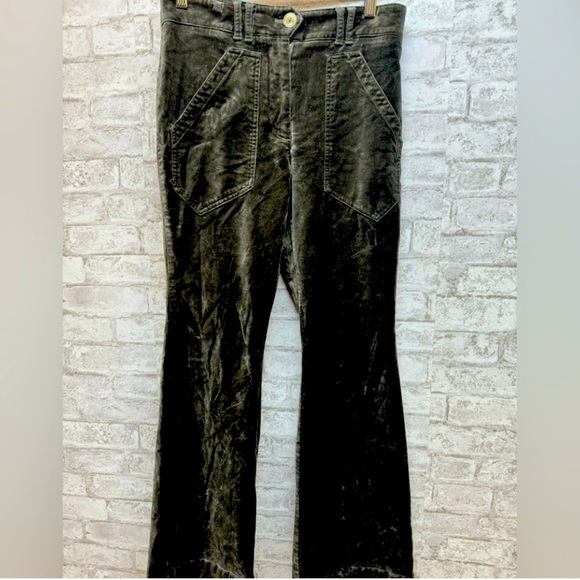 Anthropologie Pants - Maeve Anthropologie Womens Velvet Flare Leg Pants2 Green High Rise Patch Pocket